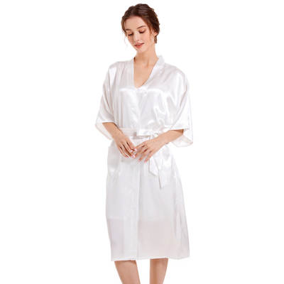 Cross-border solid color smooth robe bathrobe women's spring and autumn long satin cardigan bride bridesmaid morning robe wholesale