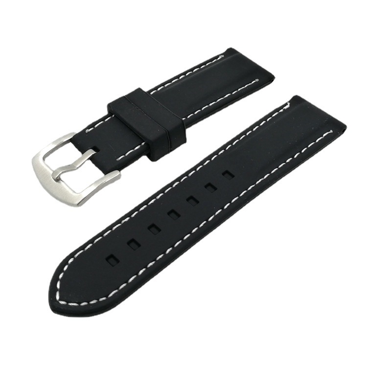 Silver buckle black buckle watch accessories Universal Sports 18 20 22 24 26mm suture line silicone strap