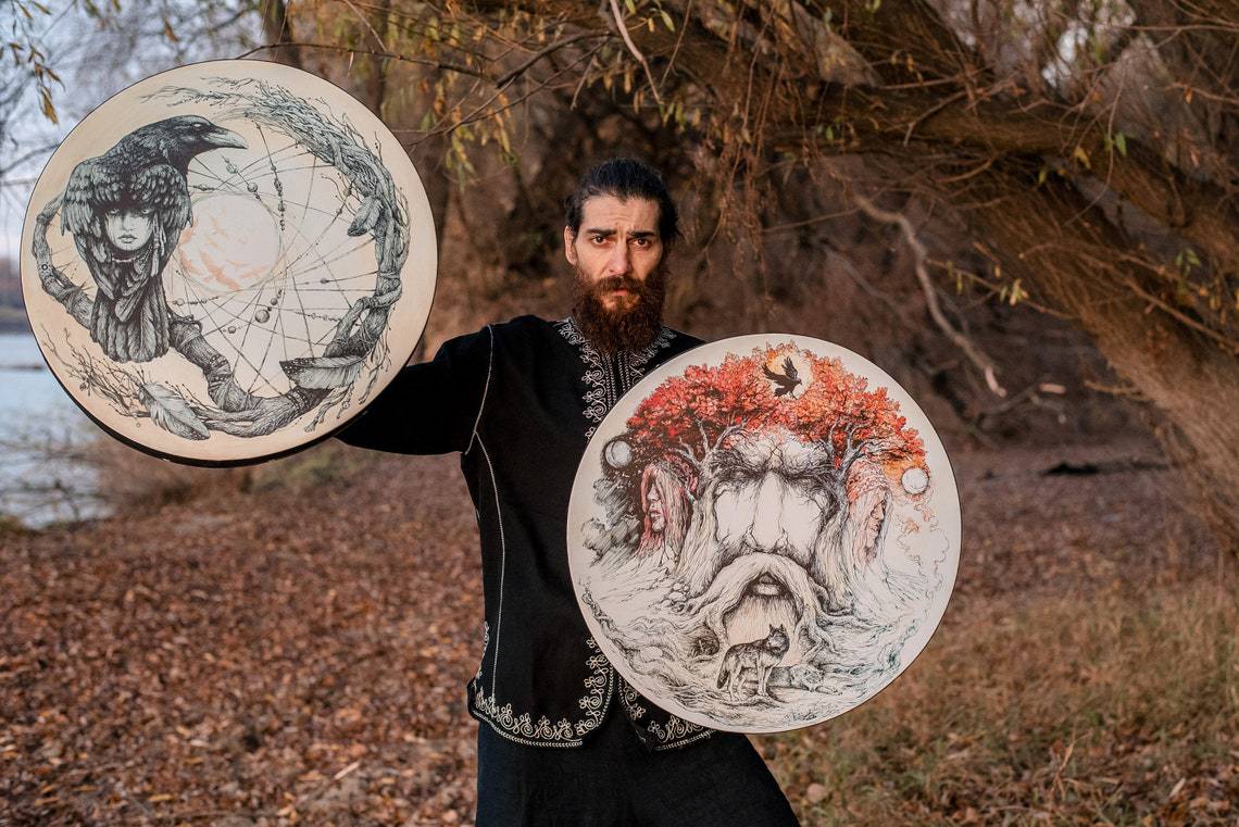 Haube New Cross-border Independent Station Shaman Drum Percussion Instruments Tree of Life for the Elderly Festival Atmosphere Decorations_voghion.com