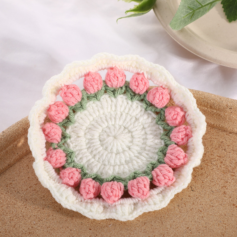 New Korean Net red tulip flower coaster flower knitted wool handmade jewelry wholesale