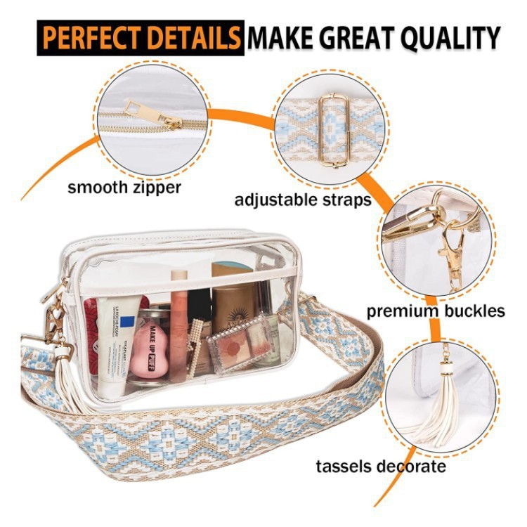 Amazon Transparent Waist Bag Stadium Certified Wide Shoulder Strap, PVC Chest Bag Transparent Crossbody Wallet Sling Backpack