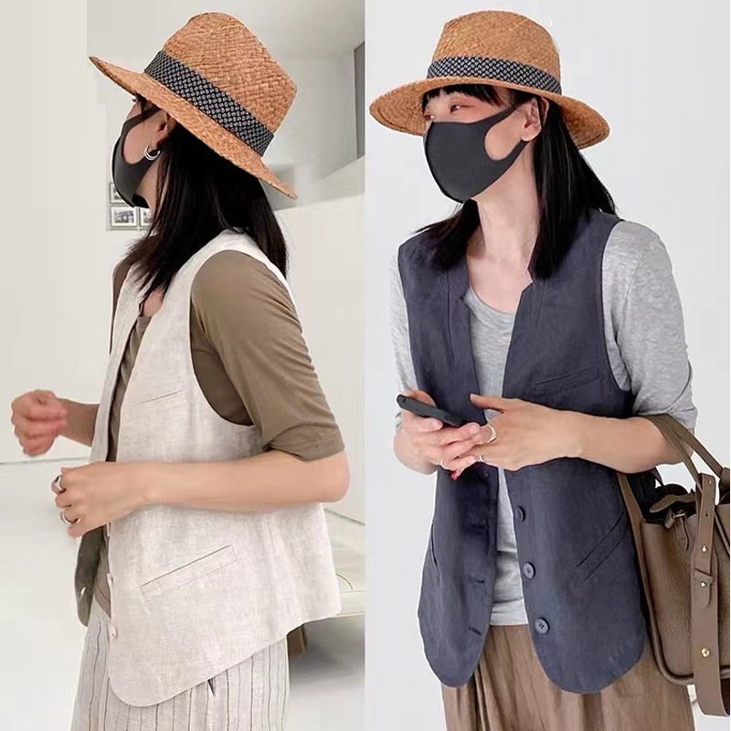 2024 Summer New Artistic Loose Solid Color Cotton and Linen Vest Vest Women's Slim Vest Jacket Jacket #6297#