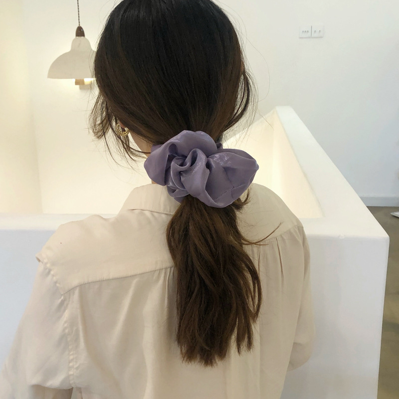 Ins Style South Korea Summer New Style Elegant Solid Color Glitter Yarn Satin Large Intestine Hair Ring Cyber Red Hair Rope Hair Accessories