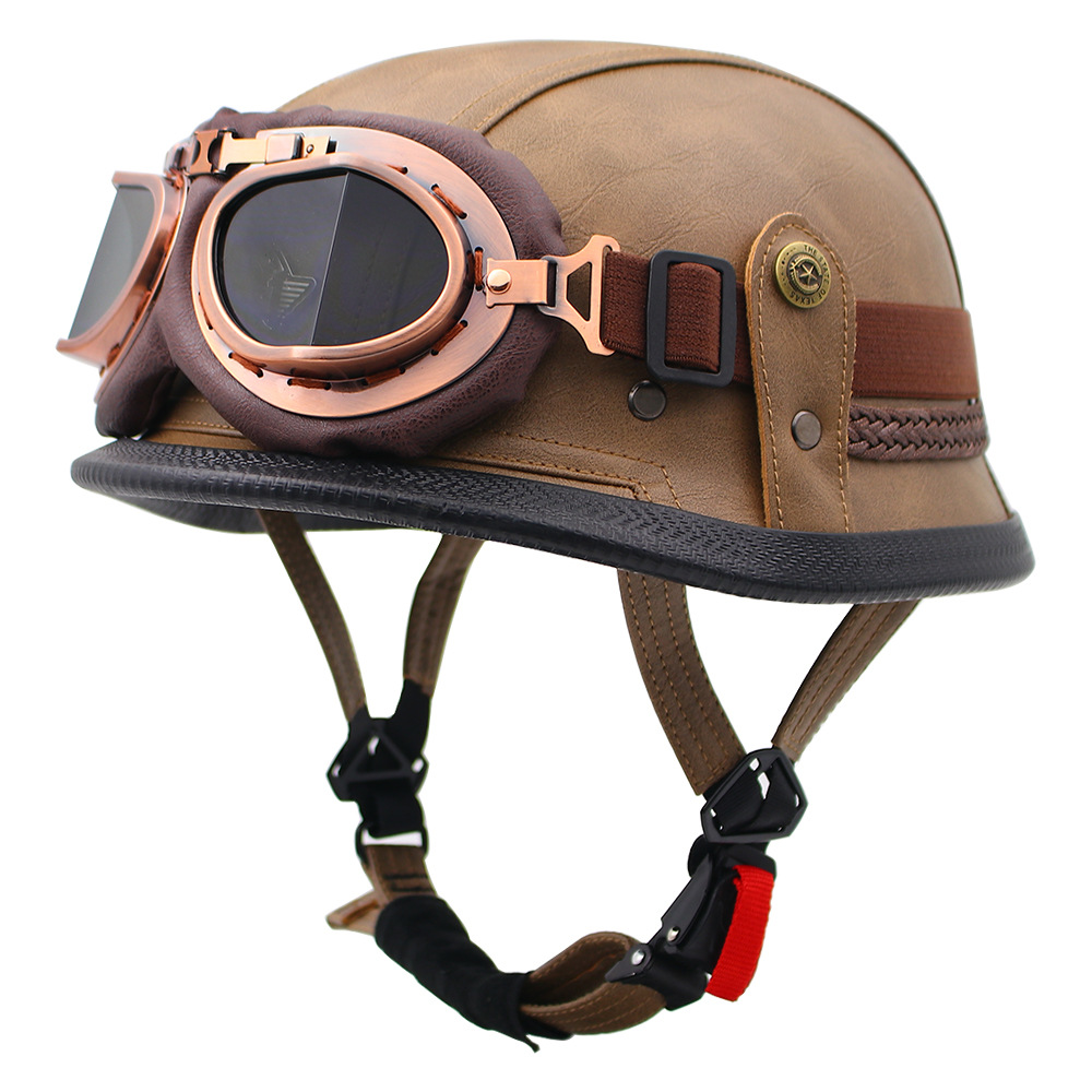 Cross-border retro helmet motorcycle Harley helmet men's and women's four seasons German handmade leather helmet motorcycle half helmet electric car scoop helmet