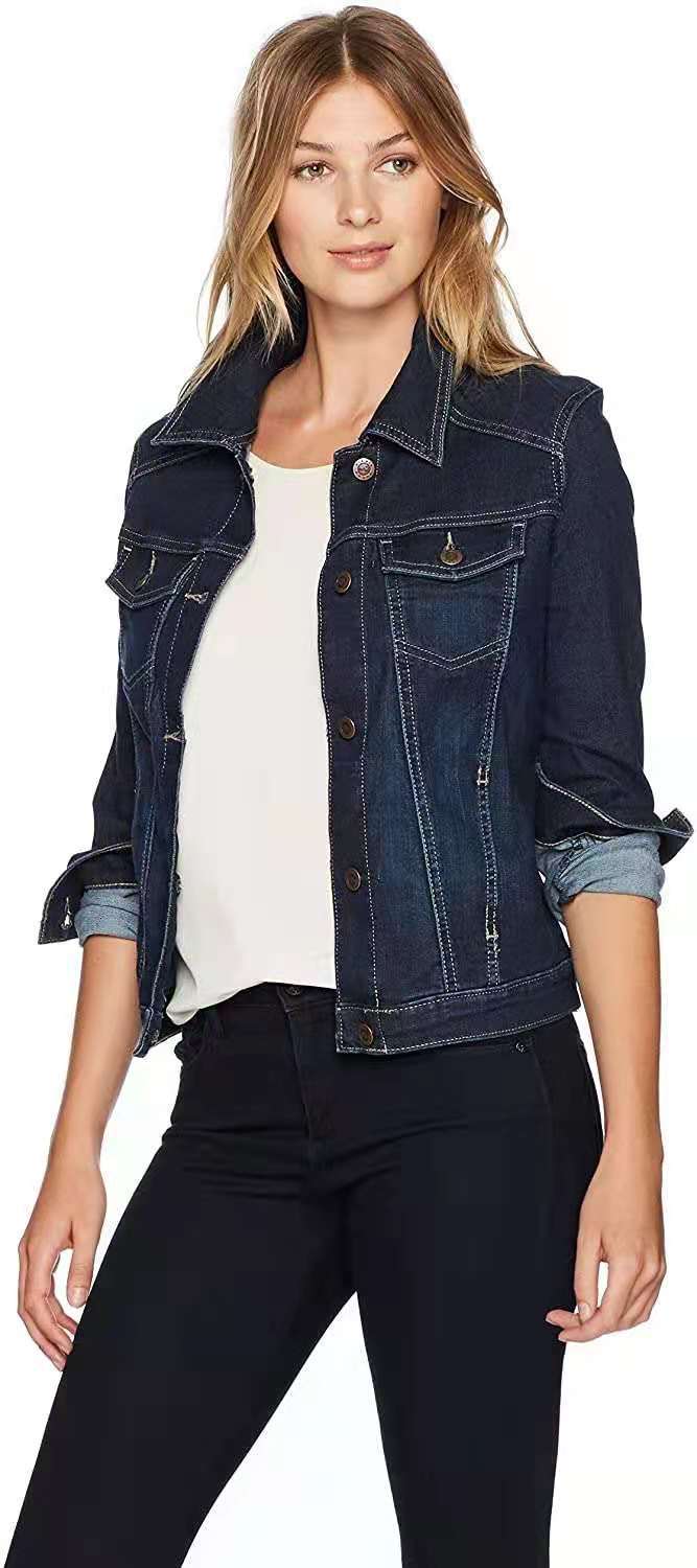 Amazon New 2021 Foreign Trade Women's Clothing European and American Fashion Short Denim Jacket Women's Slim Long Sleeve Jacket