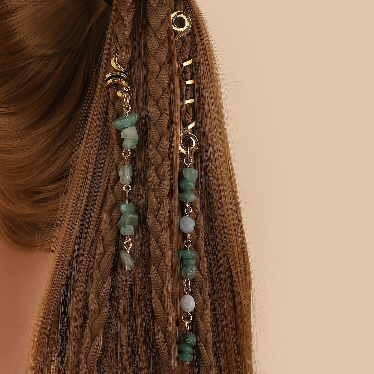 European and American personality exaggerated braided hair rope personality natural stone pendant hair ring folk wind head rope dirty braided retro ha_voghion.com