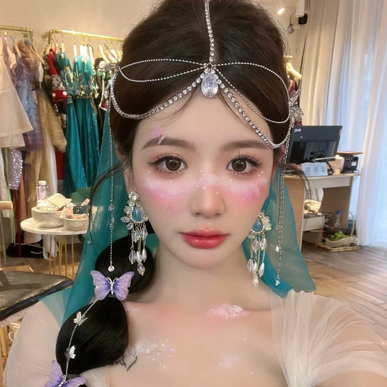 Antique and Exotic Water Drops Tassel Hairpin Headset Eyebrow Drop Hanfu Hairpin Super Fairy Bride Wedding Hair Accessories