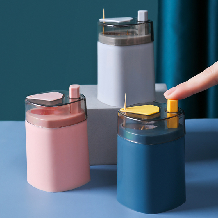 Automatic Toothpick Box Plastic Toothpick Cartridge Creative Convenient Toothpick Toothpick Bucket Household Press Toothpick Jar Bottle