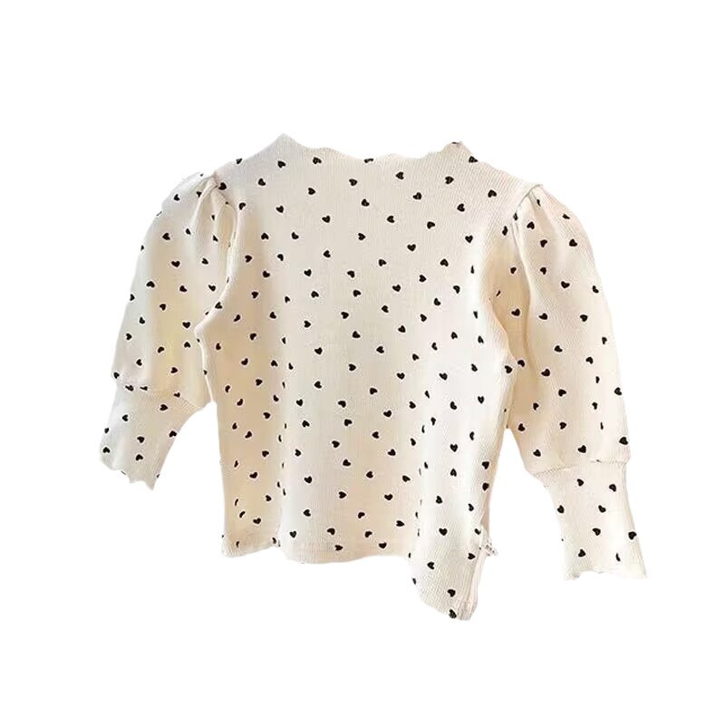 Spring and Autumn New Korean style girls' long-sleeved T-shirt half turtleneck puff sleeve baby girls' all-match bottoming shirt top T-shirt