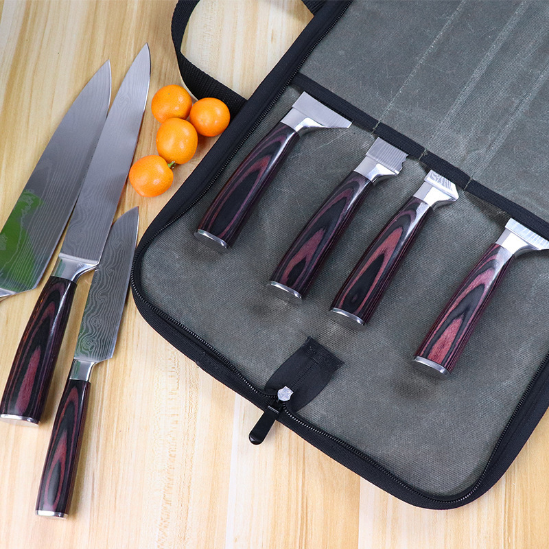 Tableware Wet Wax Canvas Portable Outdoor Knife Storage Picnic Camping Chef Knife Tool Kit Wholesale