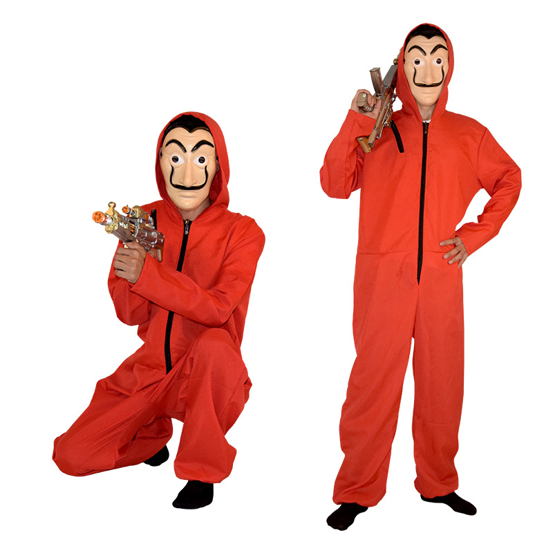 Halloween banknote House cosply costume Dali cos role play clown costume red one-piece clothes mask