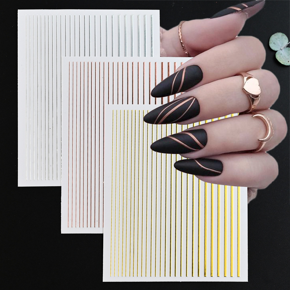 Cross-border New Colorful Line Nail Art Sticker Adhesive Self-adhesive Strip Nail Patch Vertical Stripe Nail Art Decorations
