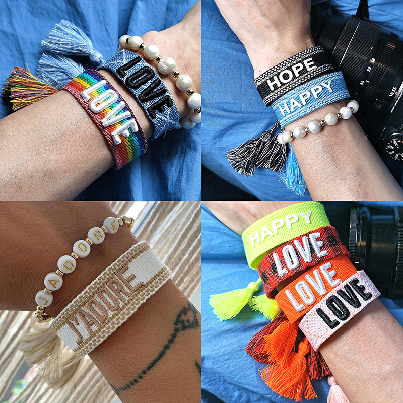 Creative hand-woven letter bracelet ethnic style European and American popular fans fans wristband LOGO bracelet