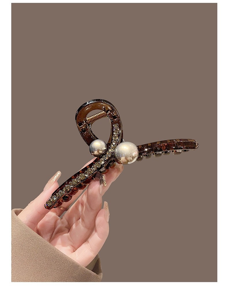 Nuovo stile luce lusso pieno diamante perla squalo clip grande updo fermaglio per capelli di alta qualità semplice cucchiaio posteriore coda di cavallo accessori per capelli per le donne_voghion.com