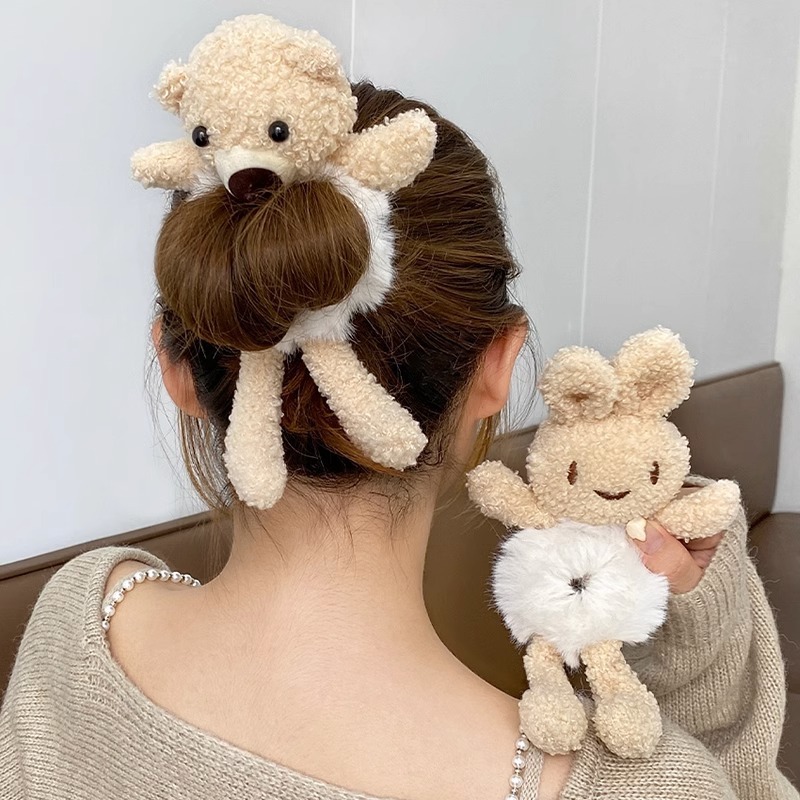 冬かわいいクマのヘアネクタイ女性のぬいぐるみヘアバンドかわいいクマリング秋/冬の帽子リングファッショナブルなアクセサリー|undefined