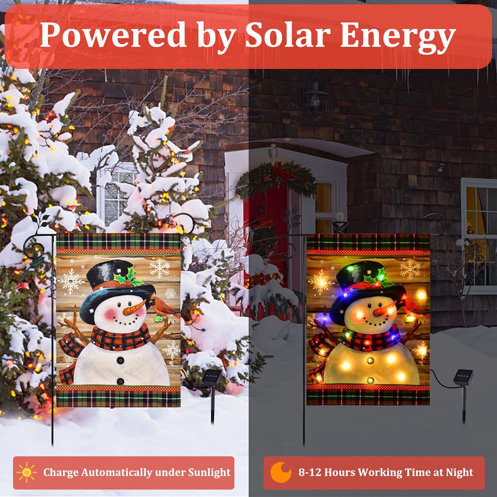 跨境旗幟燈聖誕燈花園庭院草坪燈串雪人旗幟燈Lights Garden Flag