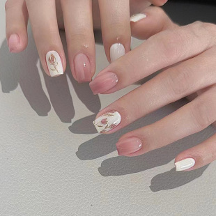 Short Gradient Tulip Retro Flower Wear Armor Gentle Girl ins Style Manicure Fake Nail Wholesale
