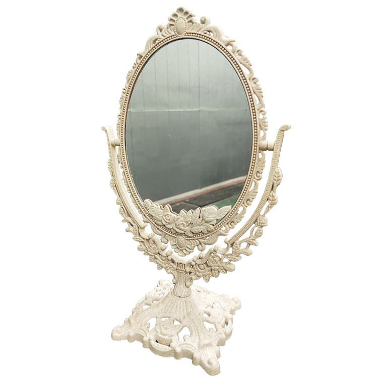 Cross-border wholesale retro mirror desktop home desktop student dormitory dressing mirror rotating European engraved cosmetic mirror