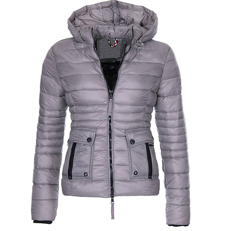 European size cross-border winter women's cotton-padded coat European and American short slim solid color cotton-padded jacket warm zipper hooded cotton-padded coat foreign trade