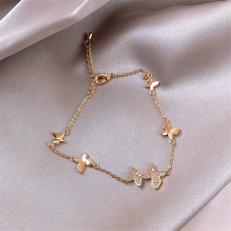 Japanese and Korean Style Light Luxury Fashion Diamond Bracelet Internet Celebrity Design Simple Butterfly Bracelet Niche Cold Style Foreign Trade Supply