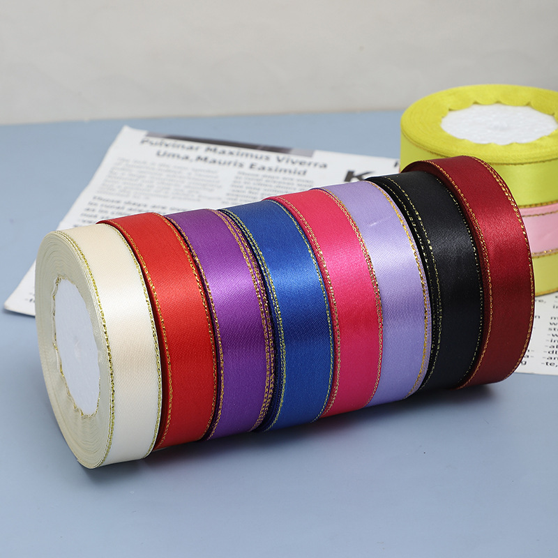2cm Double Gold Ribbon Gift Flower Packaging Ribbon Ribbon Cake Box Fruit Ribbon 22 m Factory Direct Supply