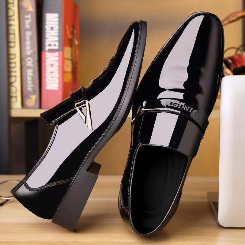 2024 autumn new men's leather shoes Korean fashion casual shoes bright face patent leather business men's shoes cross-border wholesale