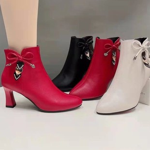 Cross-border 2023 autumn and winter New short boots pointed toe stiletto high heel thin boots fashion side zipper fashion ankle boots