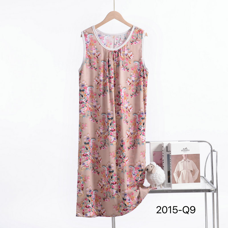 Silk Nightdress Women's Summer Loose plus size Sleeveless Vest Skirt Artificial Cotton Home Clothes Mother's Cotton Silk Nightdress