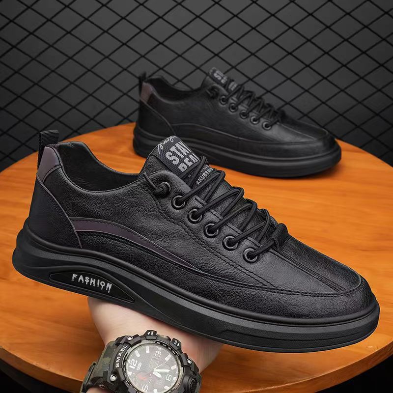 Board Shoes Men's 2023 New Shoes Men's Casual Leather Shoes Men's Board Shoes Black Non-Slip Outdoor Sports Trendy Shoes