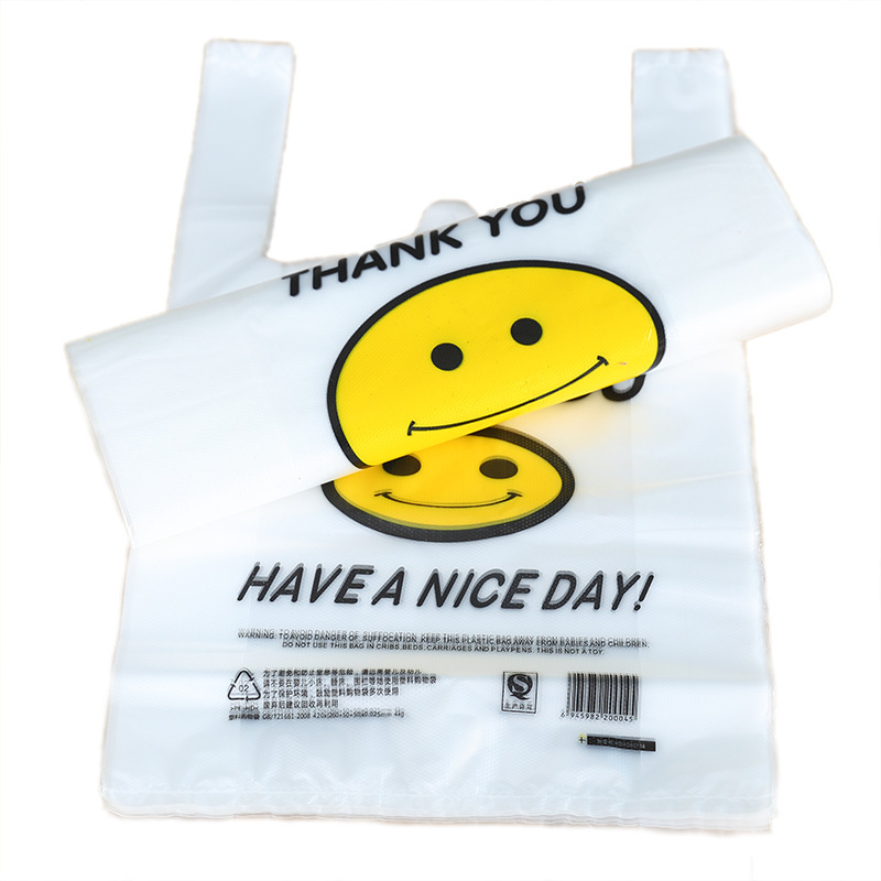 Transparent thickened smiley face plastic bag food bag shopping bag takeaway packing bag portable convenient bag wholesale printing