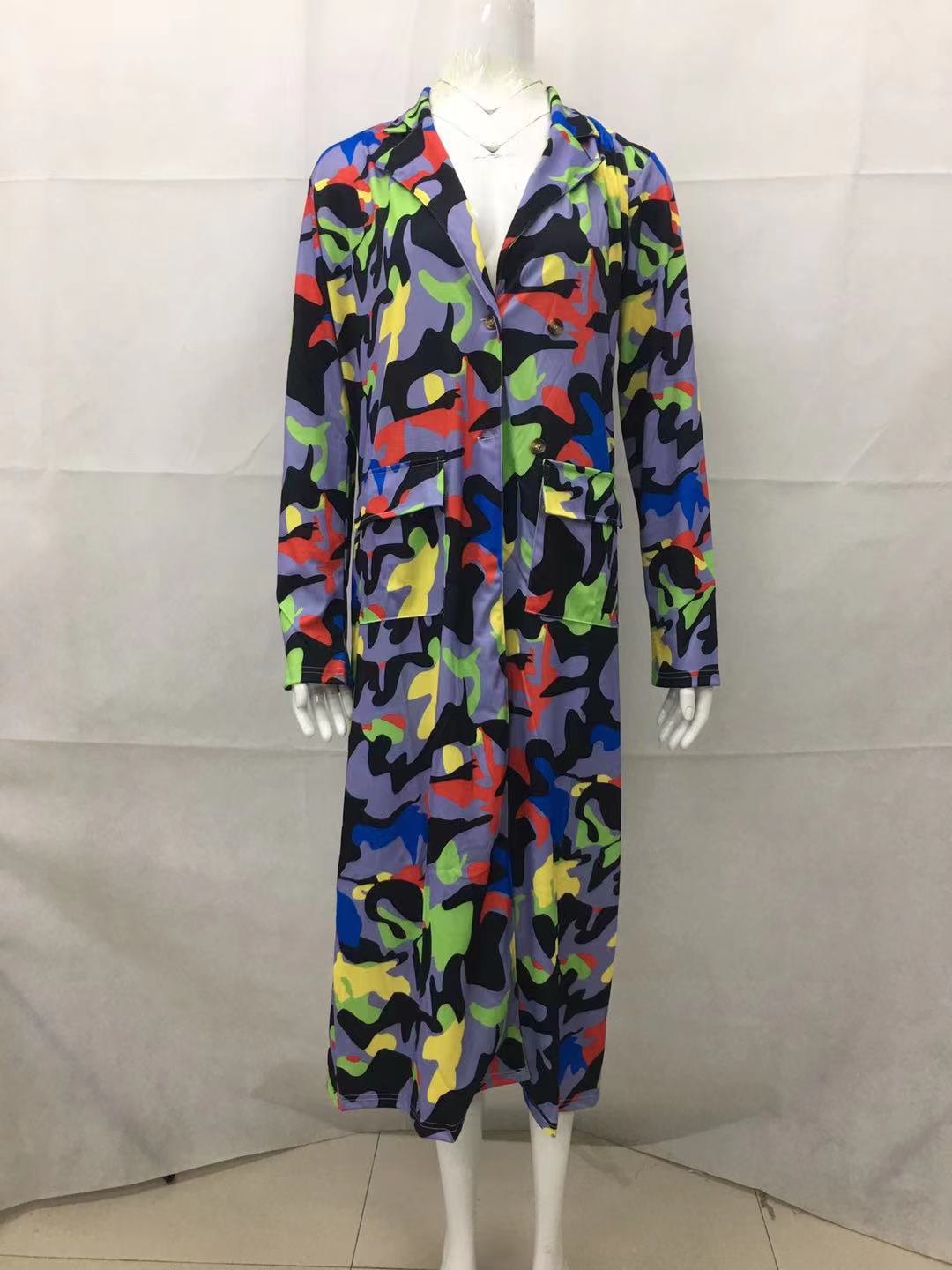 Autumn and winter New trench coat cross-border European and American plus size plaid printed double-breasted lapel coat coat women's coat_voghion.com