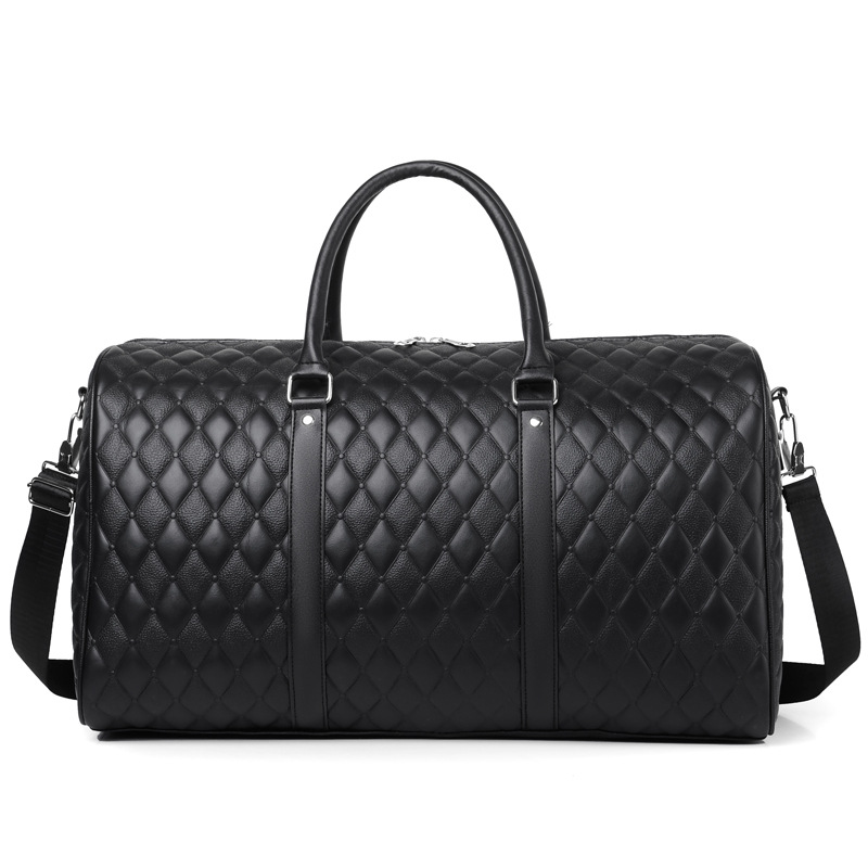 Portable large-capacity travel bag men's travel leisure short-distance luggage bag rhombus embroidery line boarding bag cross-border wholesale