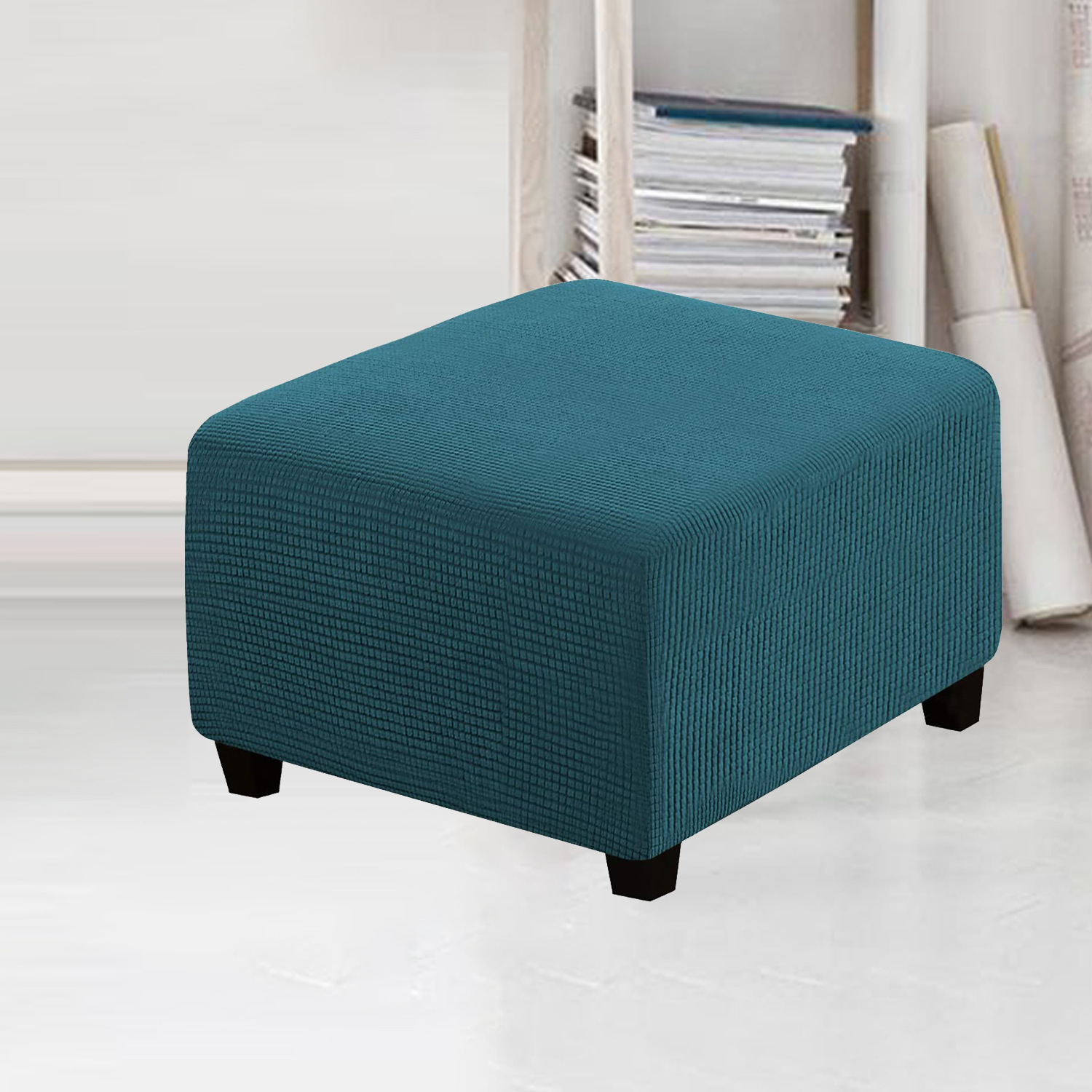 Cross-border corn husk all-in-one square elastic slip-on bench cover minimalist solid color sofa footstool protector