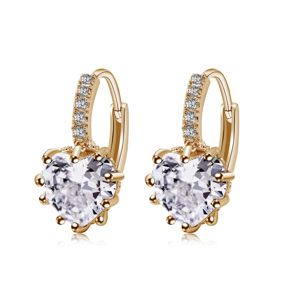 New European and American Fashion Earrings AAA Zircon Earrings Bestseller Peach Heart Multi Color Jewelry