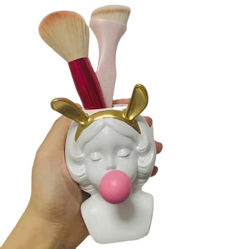 ins Rabbit Ear Bubble Blowing Girl's Pen Case Rabbit Ear Girl's Storage Vase Resin Ornaments Girl's Heart Room Decoration