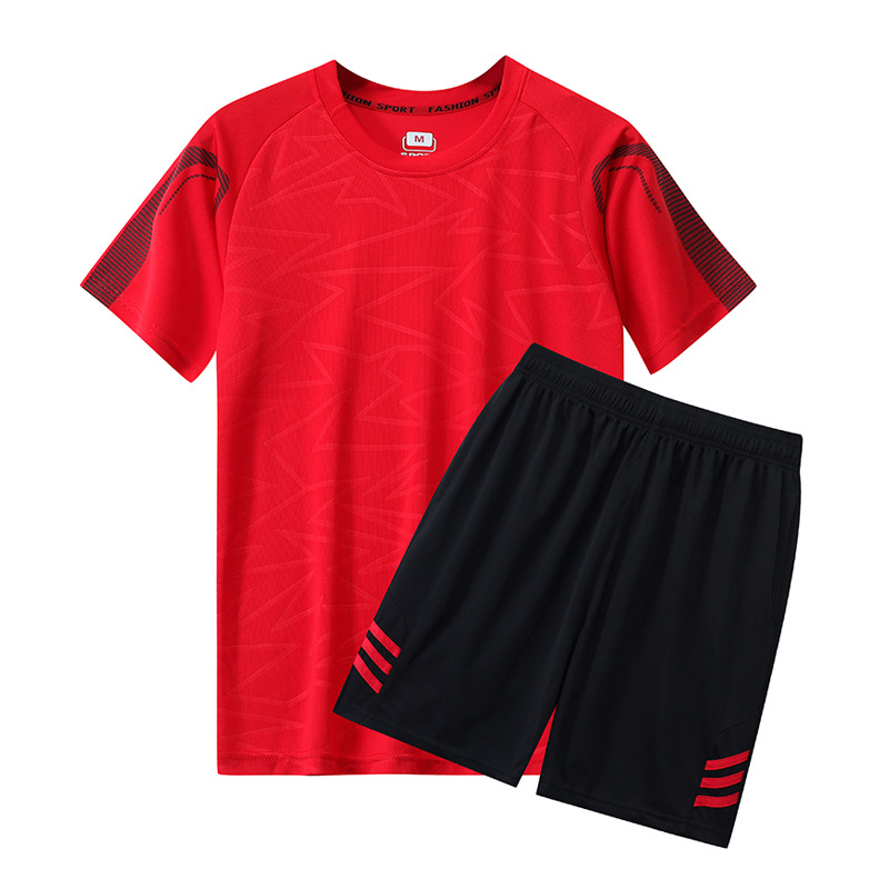 2206 Short-sleeved Sports Suit Men's Quick-drying Clothes Casual Football Running Training Clothing Short-sleeved Shorts Spring and Summer Explosion