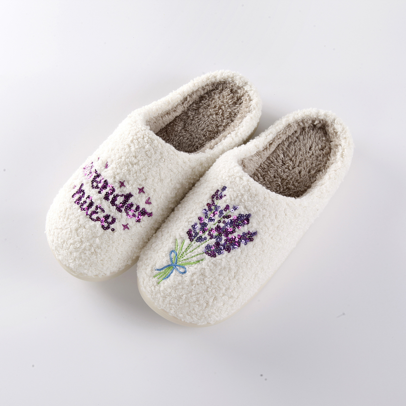 New home lavender warm winter cotton slippers couple men and women thick bottom soft sole shoes thickened non-slip cute card