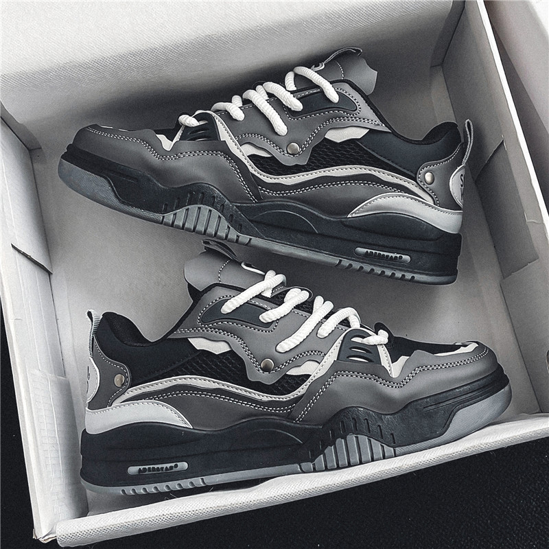 Cross-Border fashion shoes 2024 spring new Hong Kong style retro casual shoes Sports Board shoes fashion bread shoes breathable Men's shoes