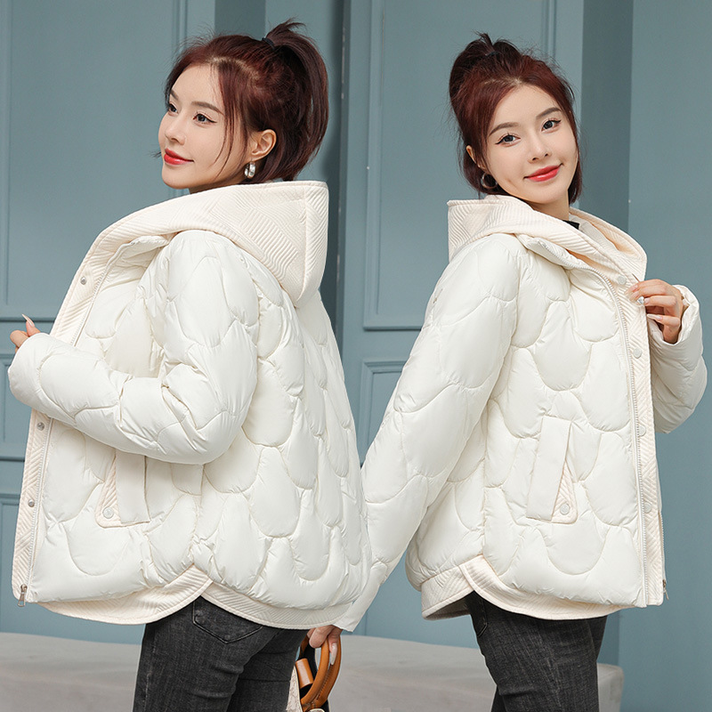 European Station Light Short Down Cotton-padded Jacket Women's Hooded Stitching Fake Two-piece Cotton-padded Clothes Winter Fashion Warm Jacket