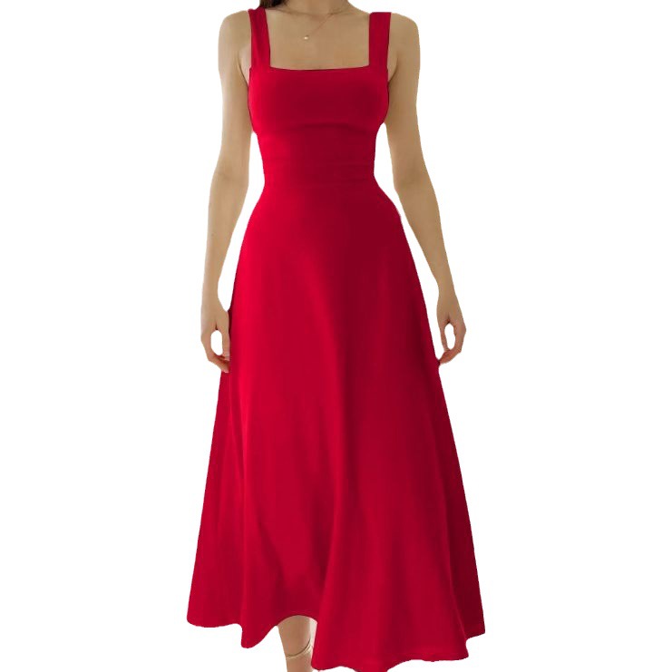 Europe and the United States cross-border popular women's dress Amazon summer new ladies thick shoulder strap slim waist dress