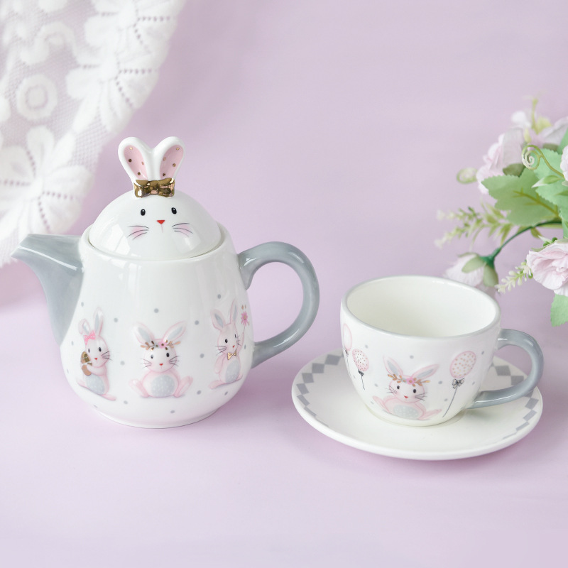 Creative Cute Rabbit Ceramic Plate Rice Bowl Plate Set Light Luxury Ceramic Relief Tableware Home Breakfast Salad Bowl Butterfly