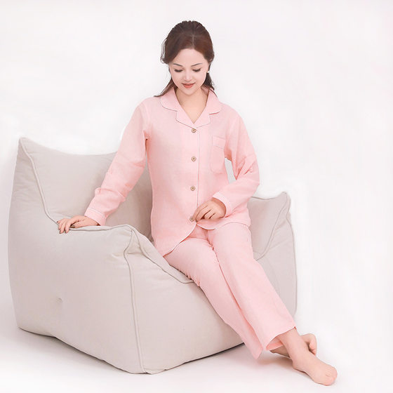 Spring and Autumn Cotton Double-layer Yarn Parent-child Couple Men's and Women's Long and Short Sleeve Pants Pajamas Home Suit Wholesale
