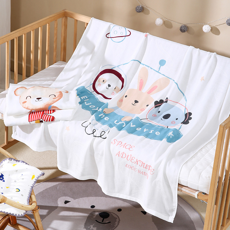 Infant double layer bamboo cotton blanket children's quilt thin air conditioning summer cool quilt baby bamboo fiber ice silk blanket wholesale
