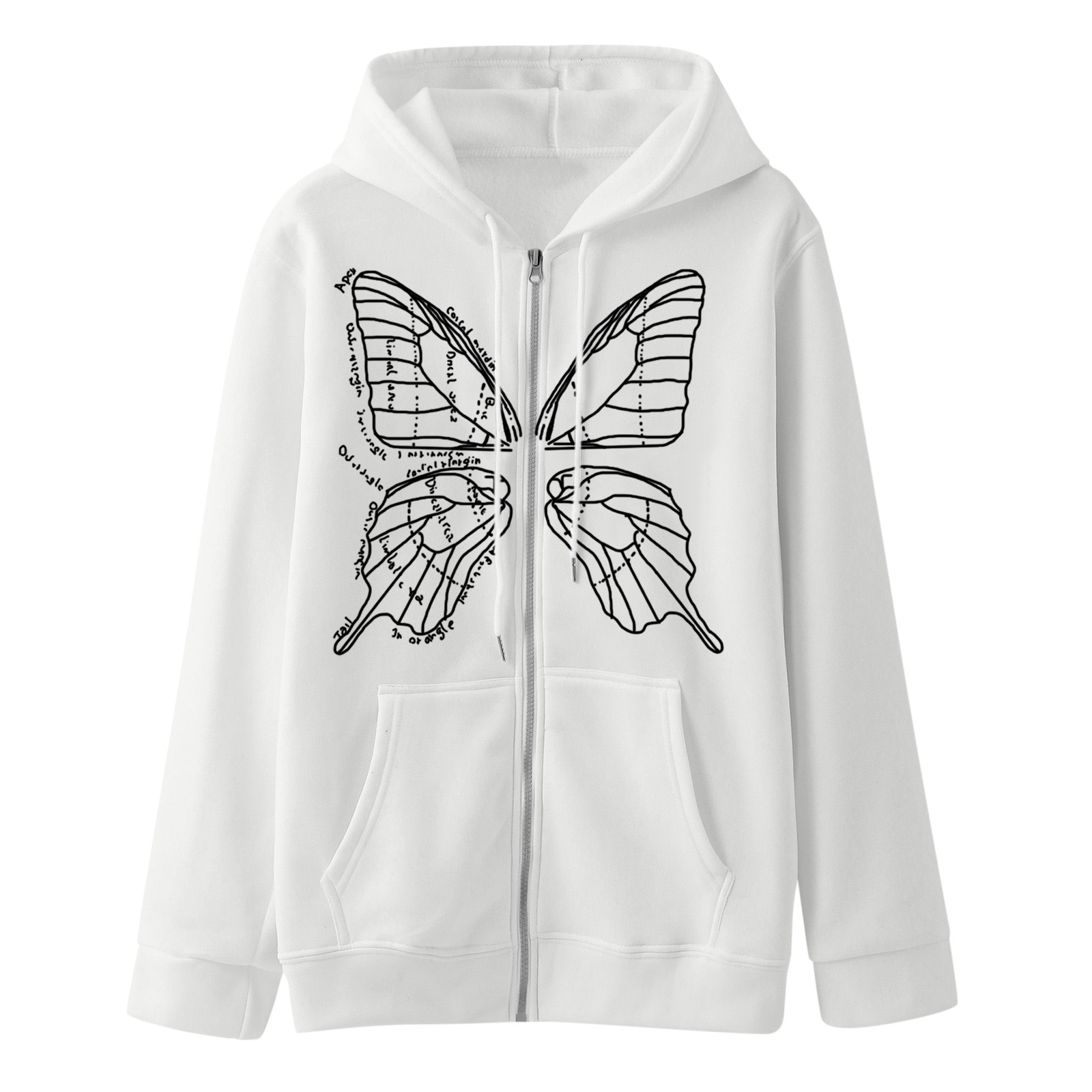 2022 Personality Hollow Butterfly Print Zipper Sweater Casual Large Size Cardigan Jacket Autumn and Winter Fleece Hoodie