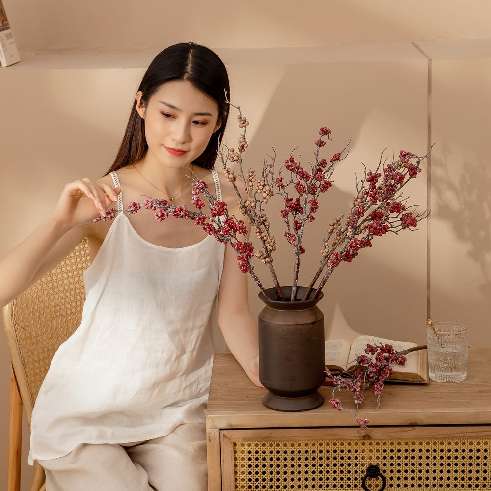 乾枯霧冬青小枝仿真花廠家家居裝飾跨境婚慶批發假花INS風MW82109