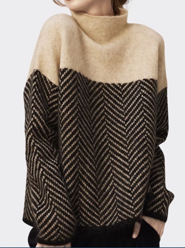 French design sense niche pullover popular sweater turtleneck loose all-match striped lazy style thickened sweater for women