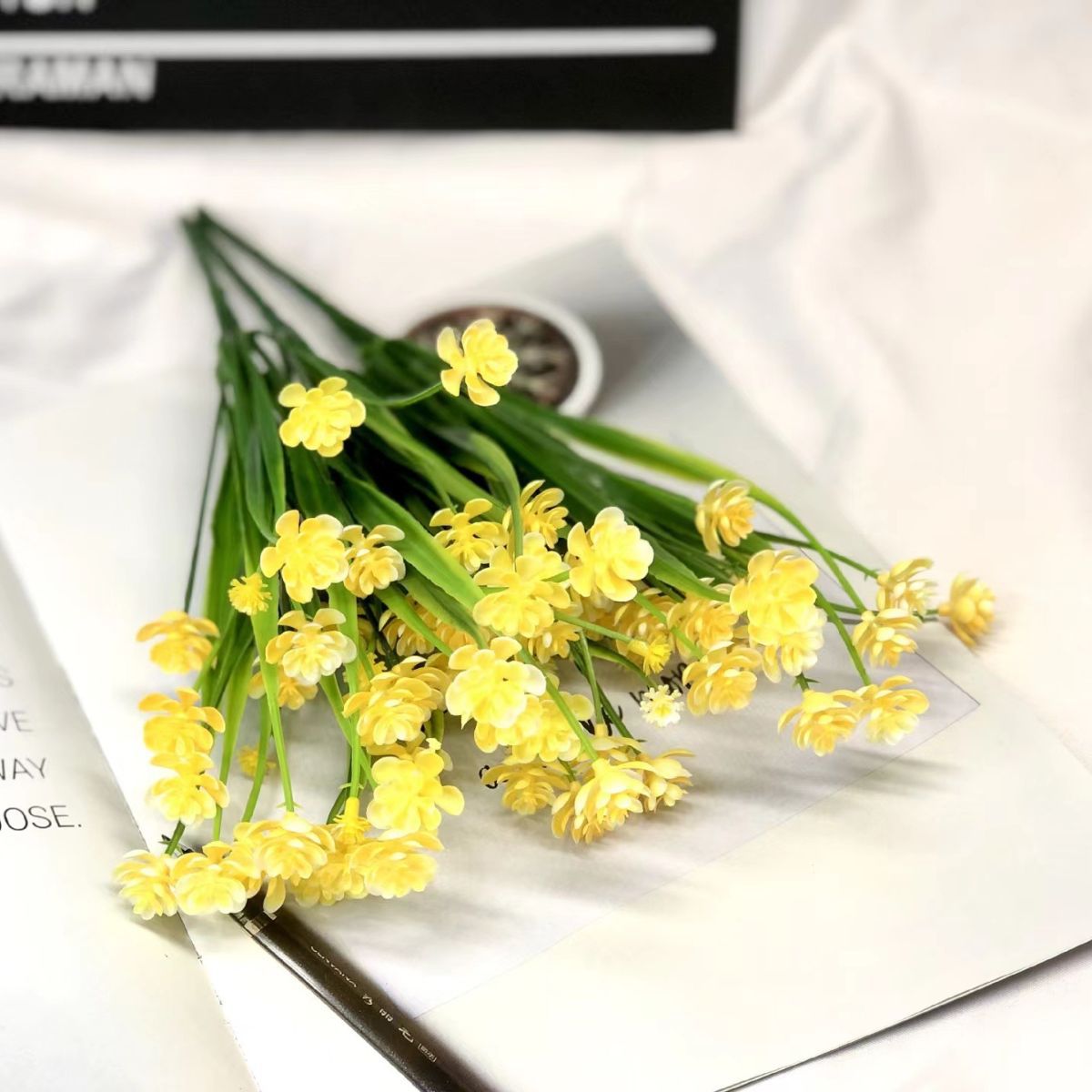 Simulation Green Planting 7 Fork Spring Grass Camellia Gympani Camellia Interior Decoration Simulation Fake Flower Ornaments Props Potted Flower