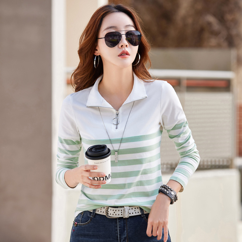 82306 Long-sleeved Simple Outer Wear T-shirt Women's Base Shirt Spring and Summer New Slim-fit Slimming Solid Color