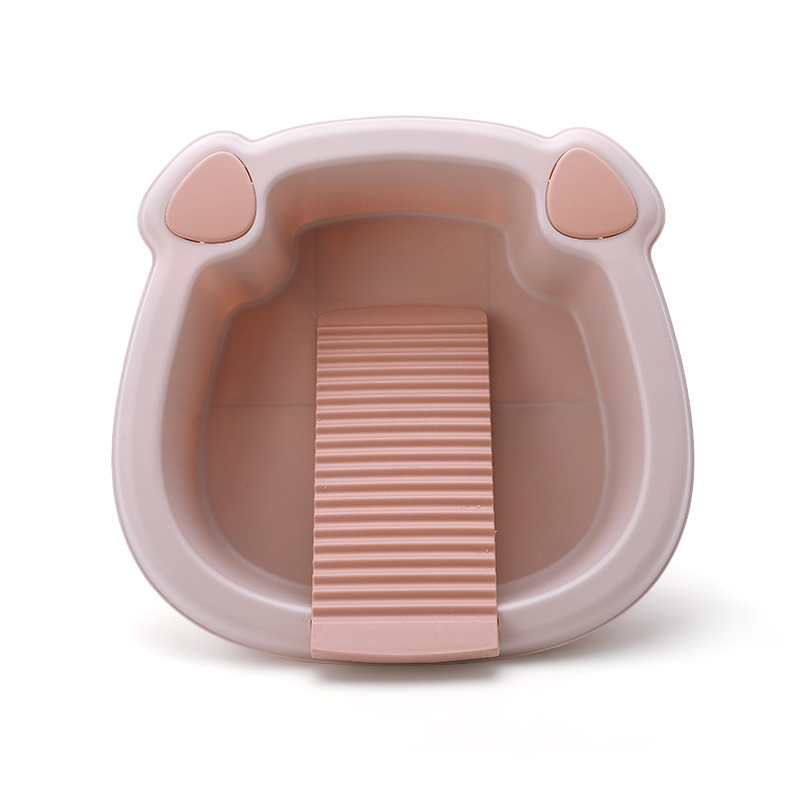 Household Washbasin with Washing Board Baby Hand Washing Basin Dormitory Washing Clothes Solid Color Washing Basin Cute Plastic Washbasin