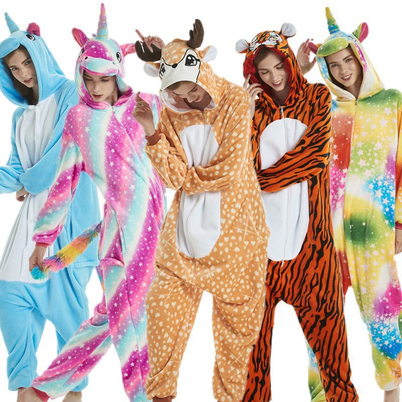 Autumn and Winter Flannel Adult Cartoon Animal Siaman Pajamas Blue Shark Couple Home Clothes Support Mixed Hair